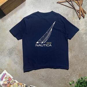 Vintage 90s Nautica Sailboat NS-83 Graphic Tee Mens 2XL Navy Blue USA Made Shirt